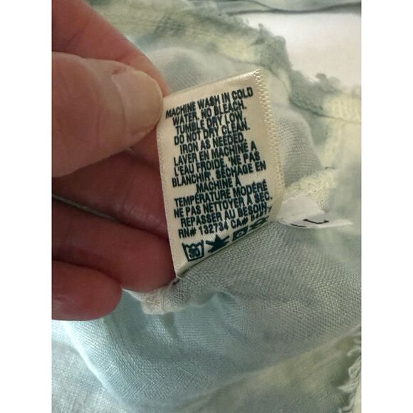 Bella Dahl 100% Linen Top Tie Dye Button Down Shirt Raw Fringe Hem Watercolor L - Picture 16 of 16